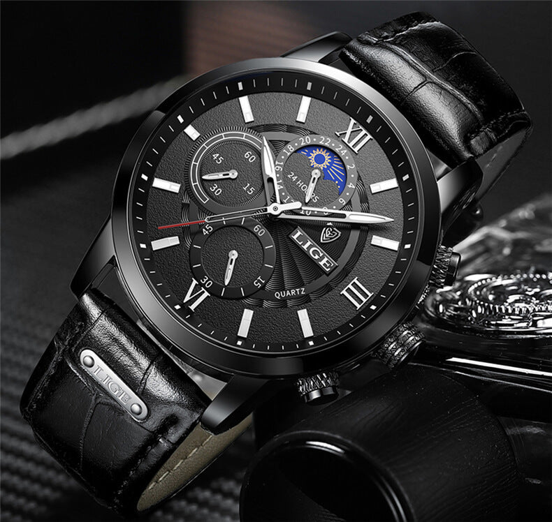 Relógio Masculino Lige Ocean King Com Pulseira de Couro - Imagem 7