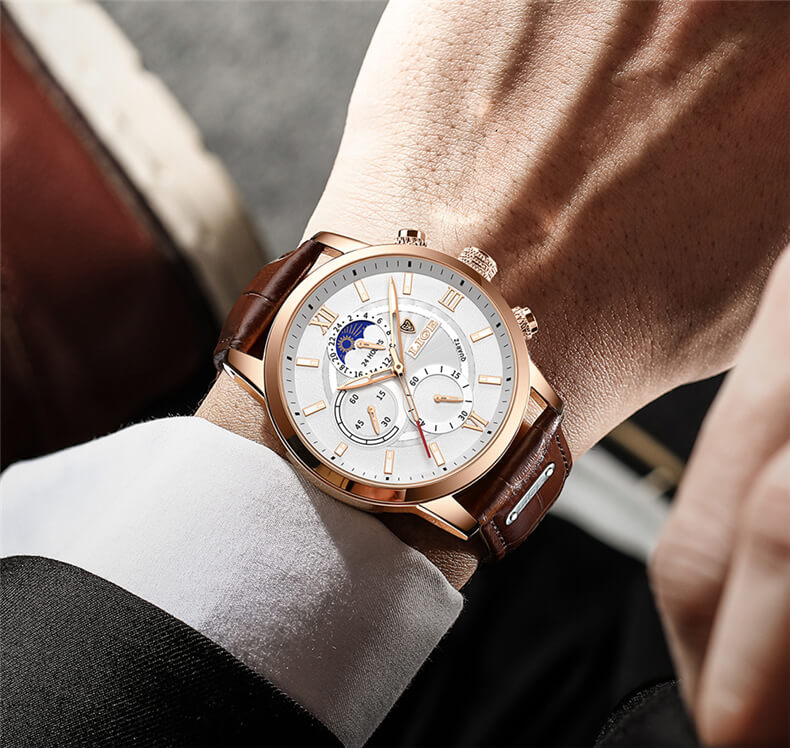 Relógio Masculino Lige Ocean King Com Pulseira de Couro - Imagem 12