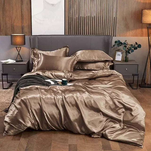 Conjunto de Roupas de Cama de Cetim Exclusive™ + Brindes