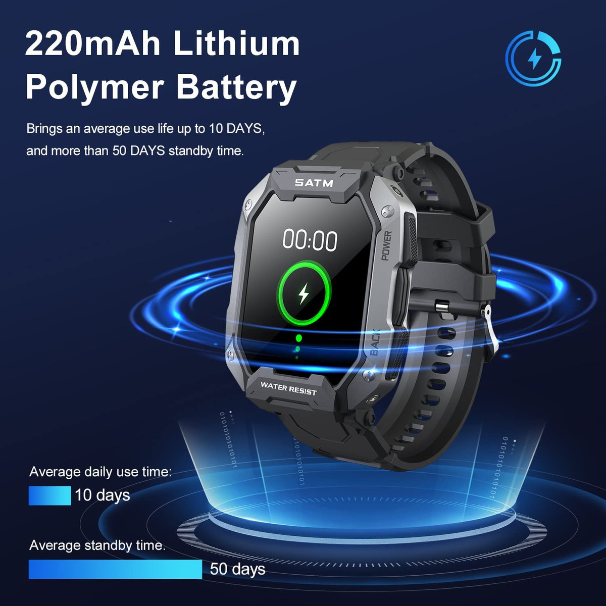 Novo Relógio De 1,71 Polegadas C20 Smartwatch 5atm À Prova D - Imagem 2