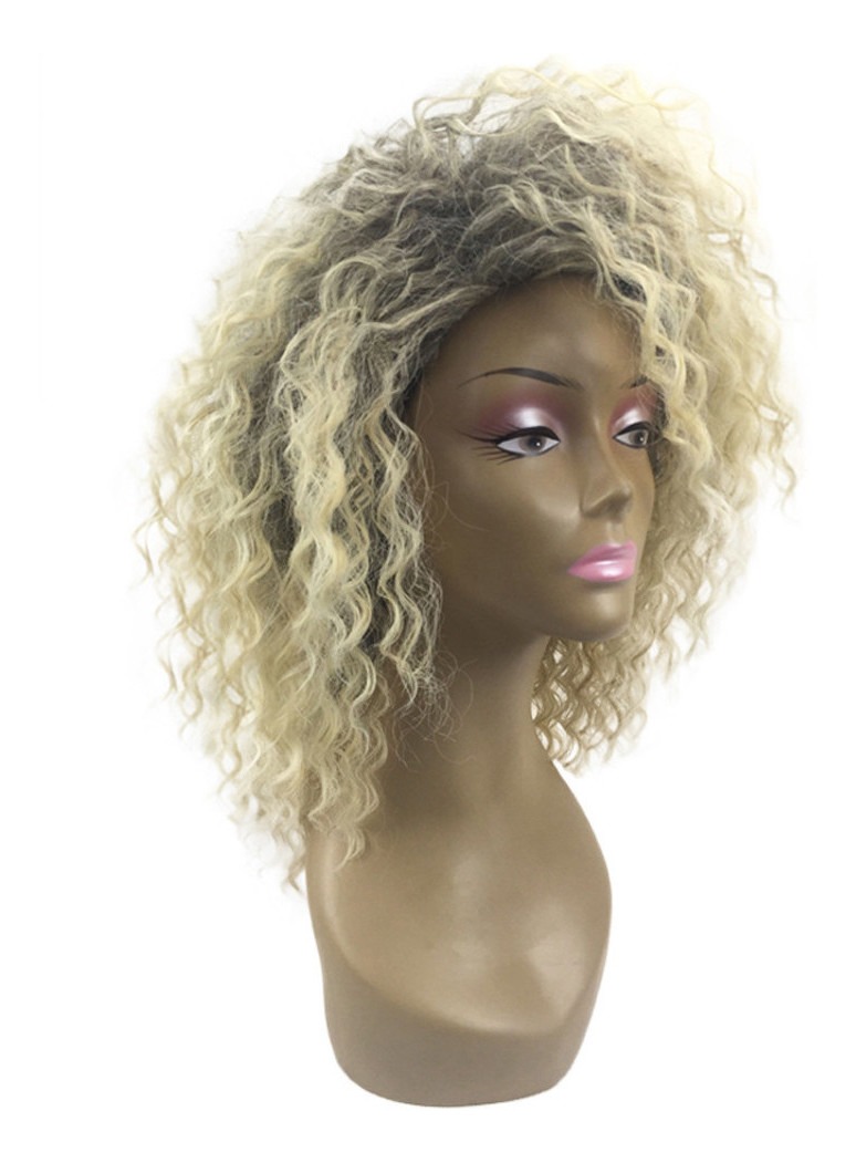 Peruca Encaracolada Kinky Loira Peruca Afro Americana Peruca - Imagem 4