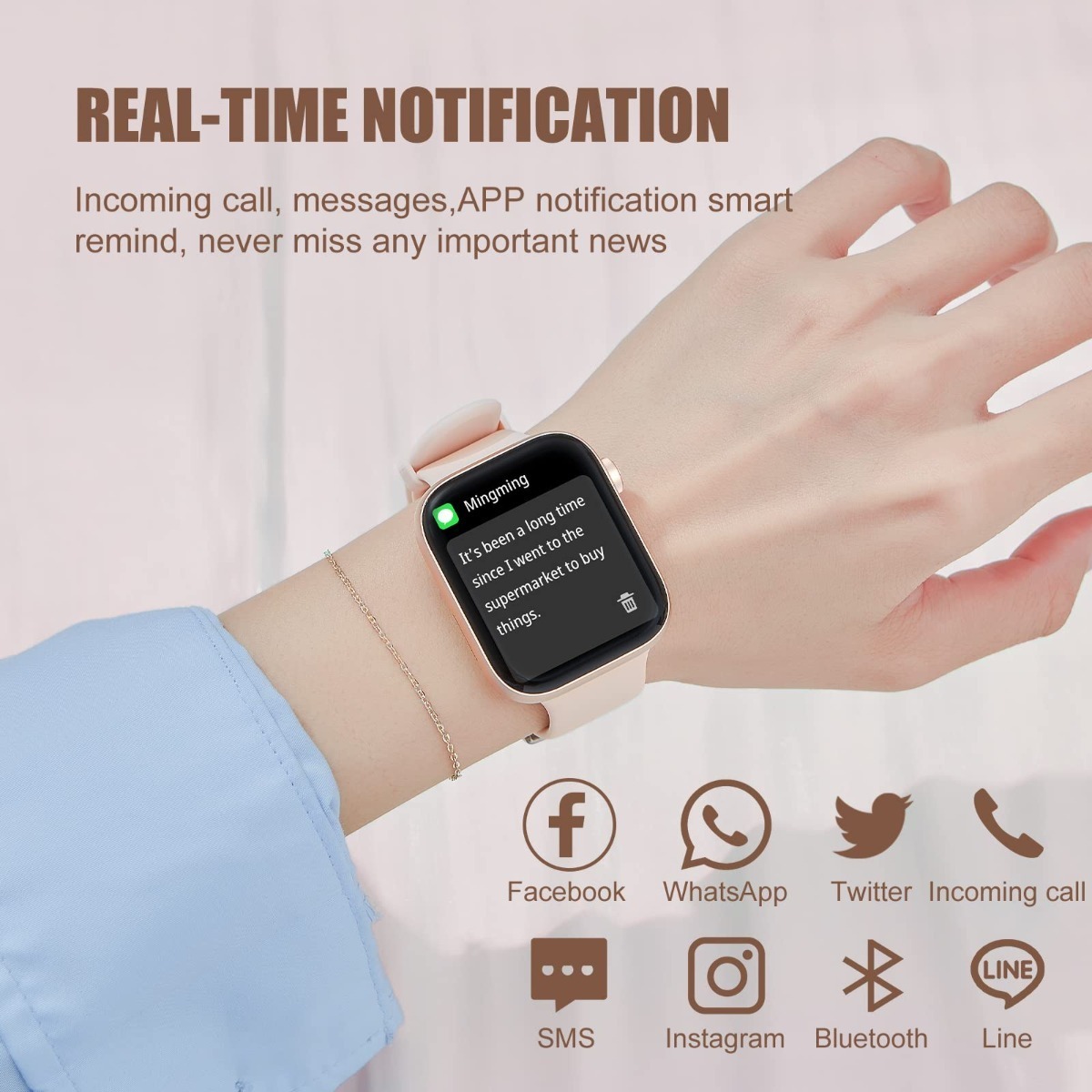 Smartwatch Impermeável Com Bluetooth Rosa Sobre Cinta Preta - Imagem 6