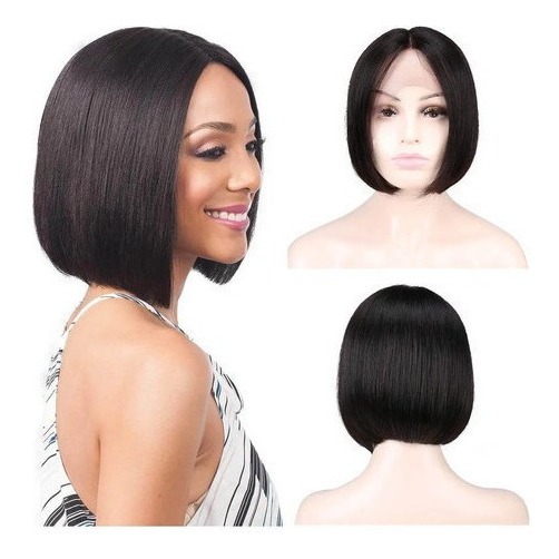 Peruca Cabelo Humano Curto Bob Suave 25-28cm #1b