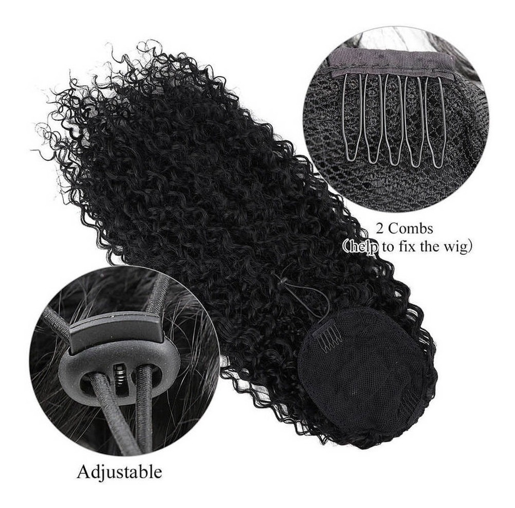 60cm Peruca Longa Cacheada De Cabeça Africana Wig - Imagem 3