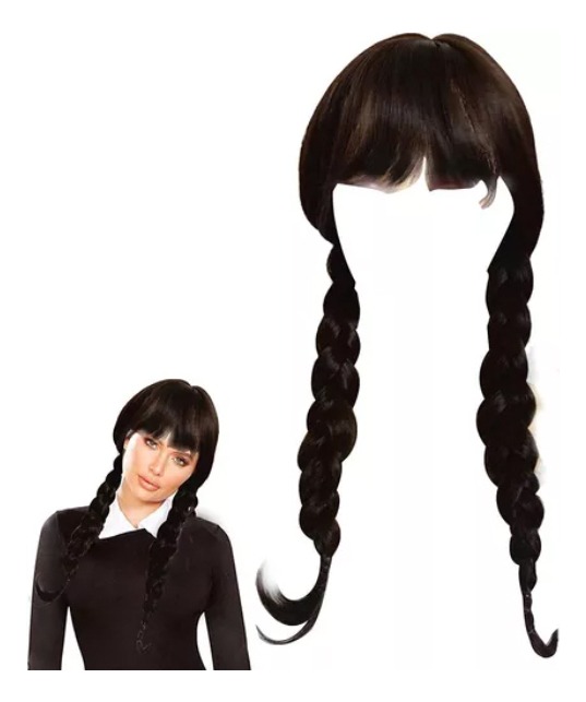 Peruca Wednesday Addams, Peruca Preta, Traje De Peruca Tranç - Imagem 2