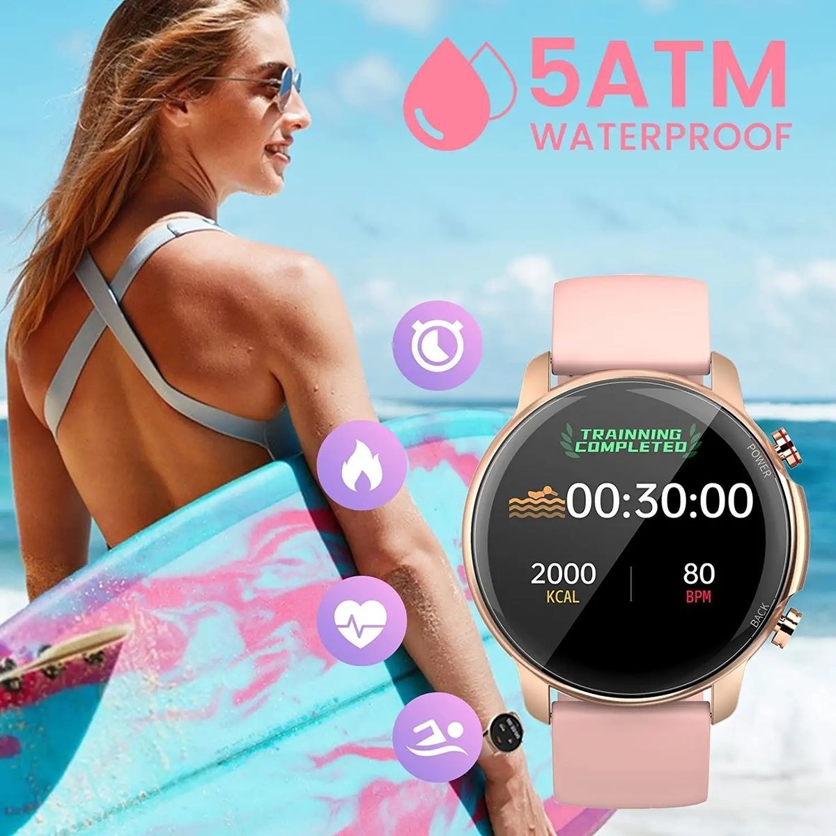 Smartwatch Para Homens Mulheres 5atm Relógios De Fi - Imagem 4