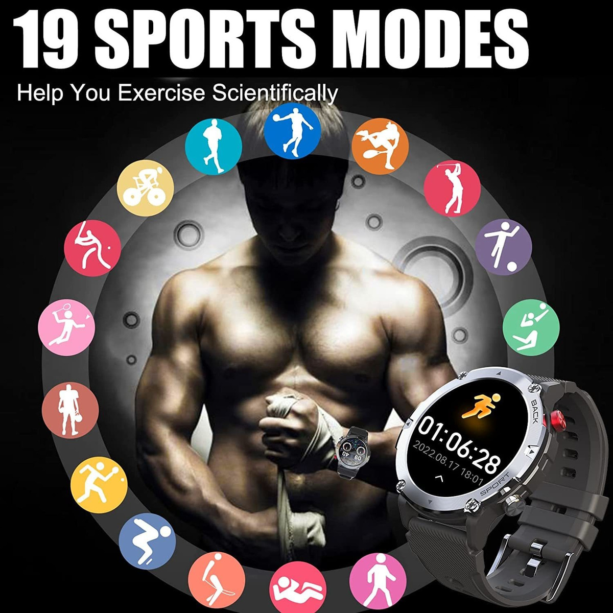 Smartwatch Para Homens Tactical Fitness Tracker Blu - Imagem 5