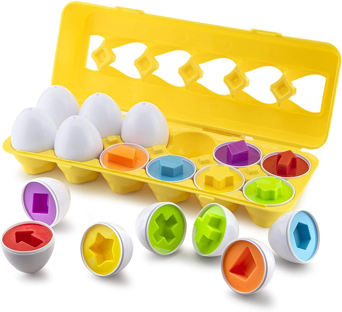 12 Ovos Montessori De Brinquedo Infantil Snap Cores E Formas