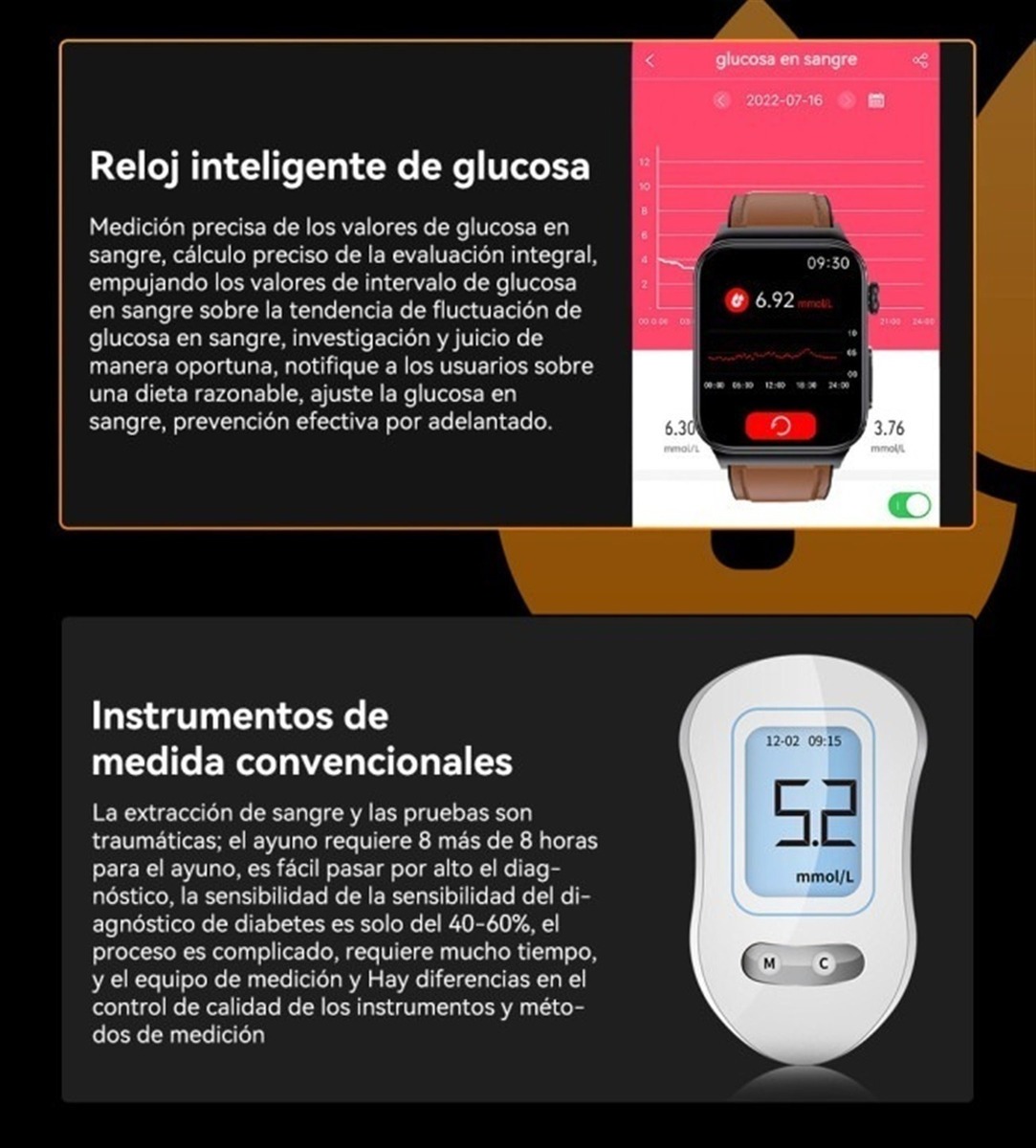 Reloj Inteligente Glucosa En Sangre Frecuencia Cardíaca E500 - Imagem 3