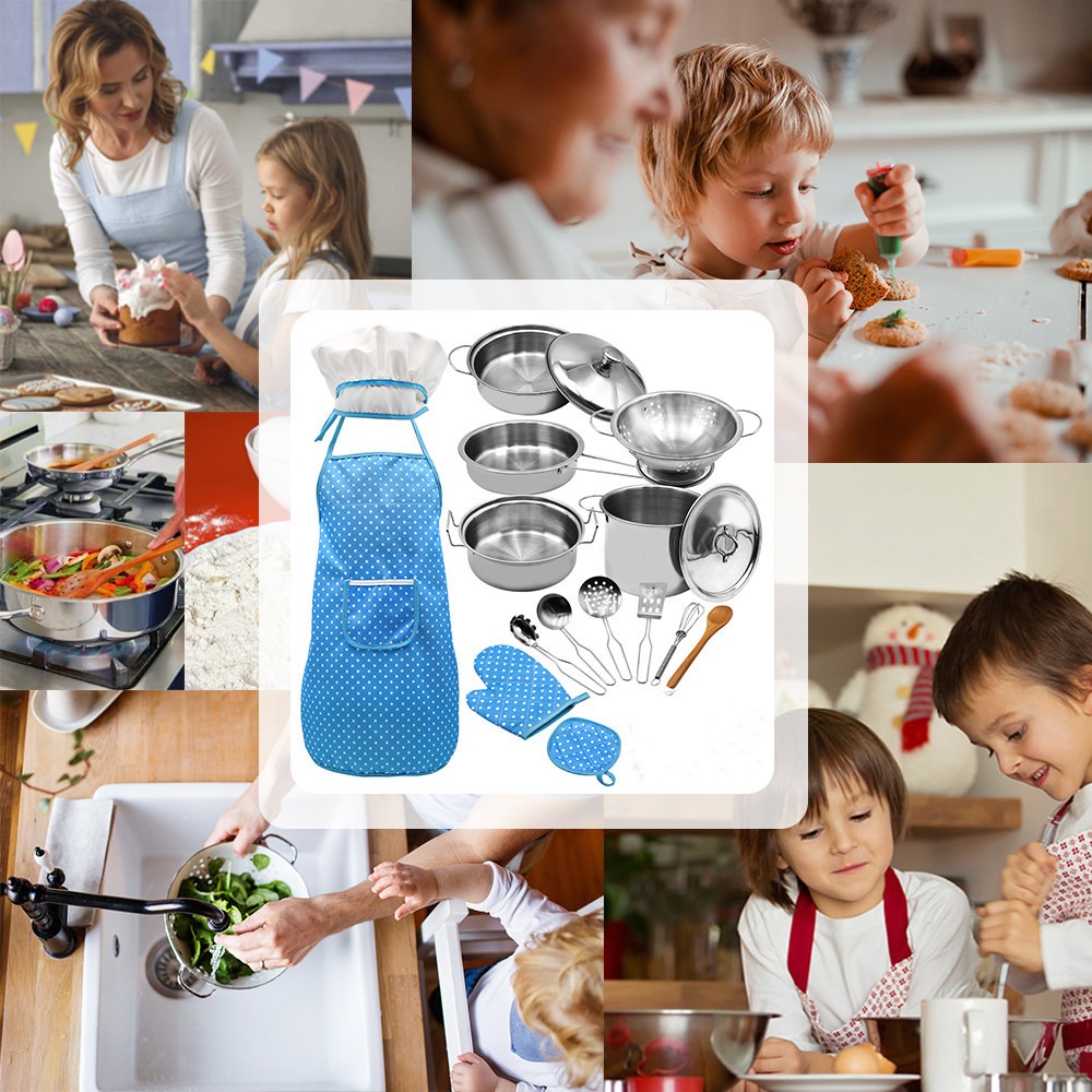 18pcs Mini Kit De Brinquedos De Cozinha Infantil De Aço Inox - Imagem 6