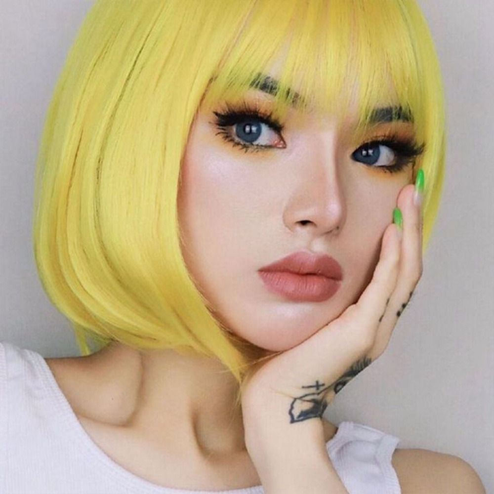 Peruca Anime Pink Human Short Straight Hair Wigsshort - Imagem 10