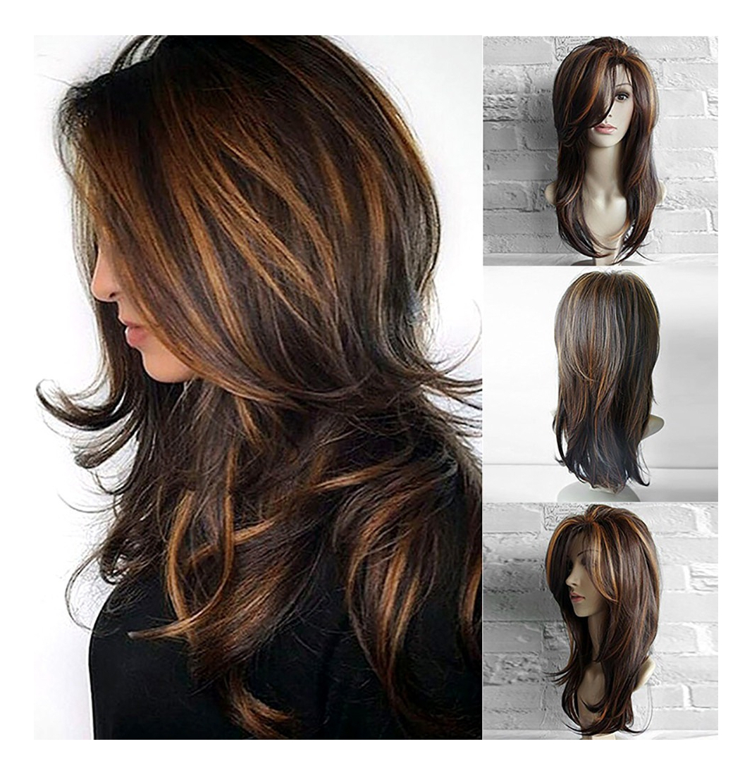 Perucas Cabelo Encaracolado Misturado Núcleos Sintéticos 65c