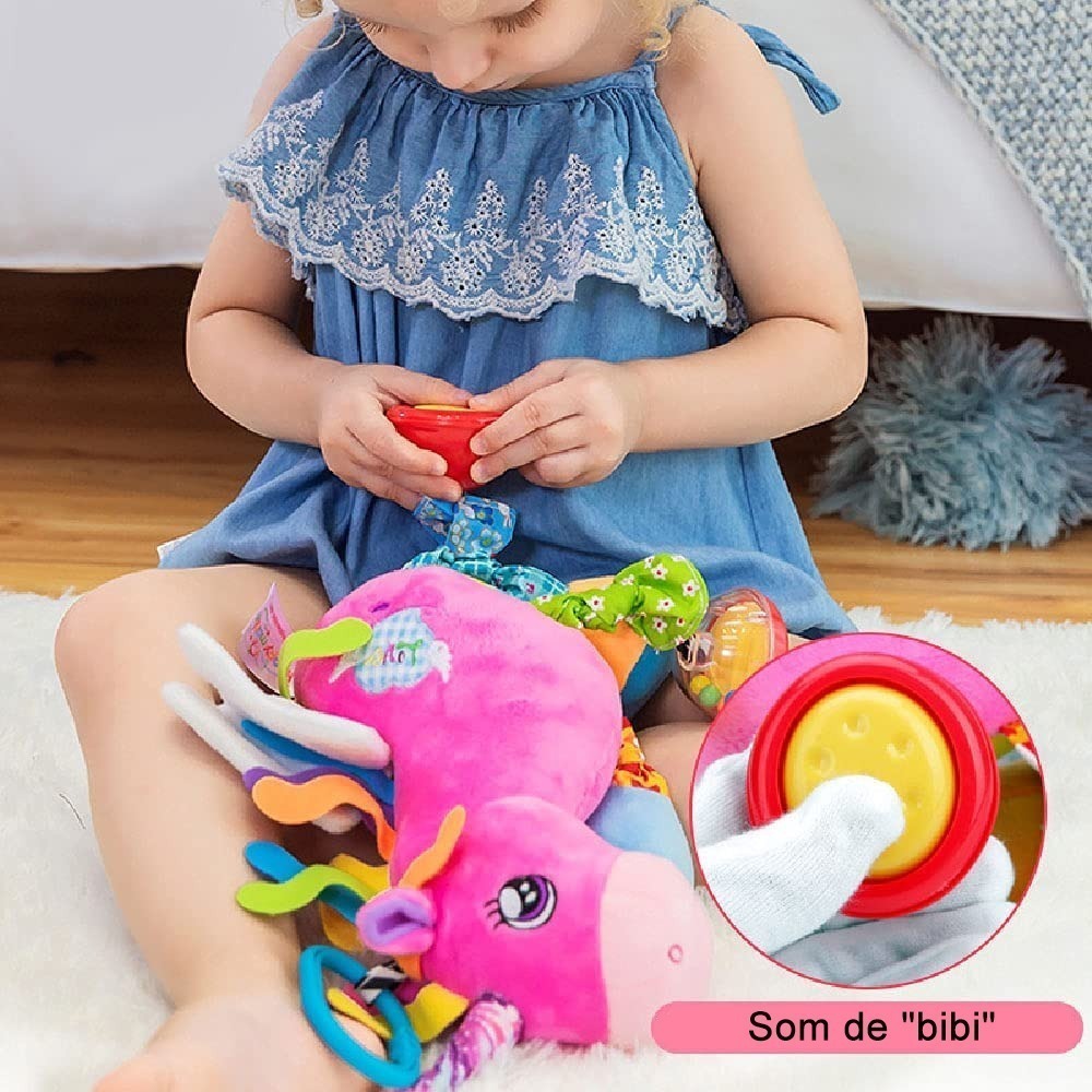 Brinquedo Chocalho Pelúcia P/ Berço Bebê Com Som- Unicórnio - Imagem 3