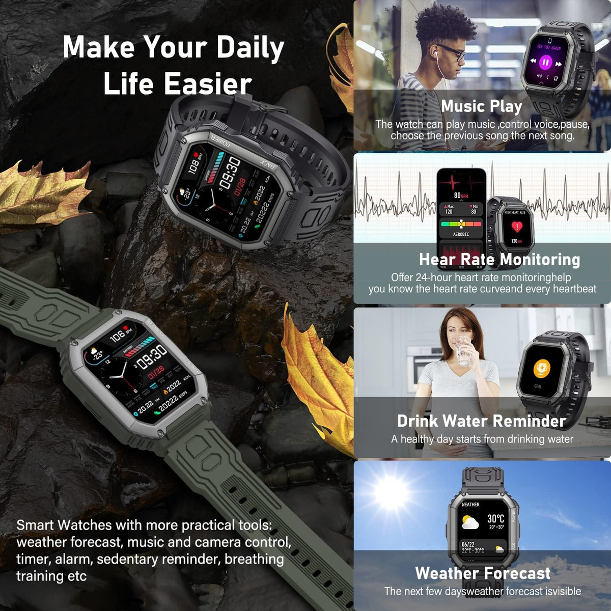 Smartwatch Militar Para Homens À Prova D'água - Imagem 9