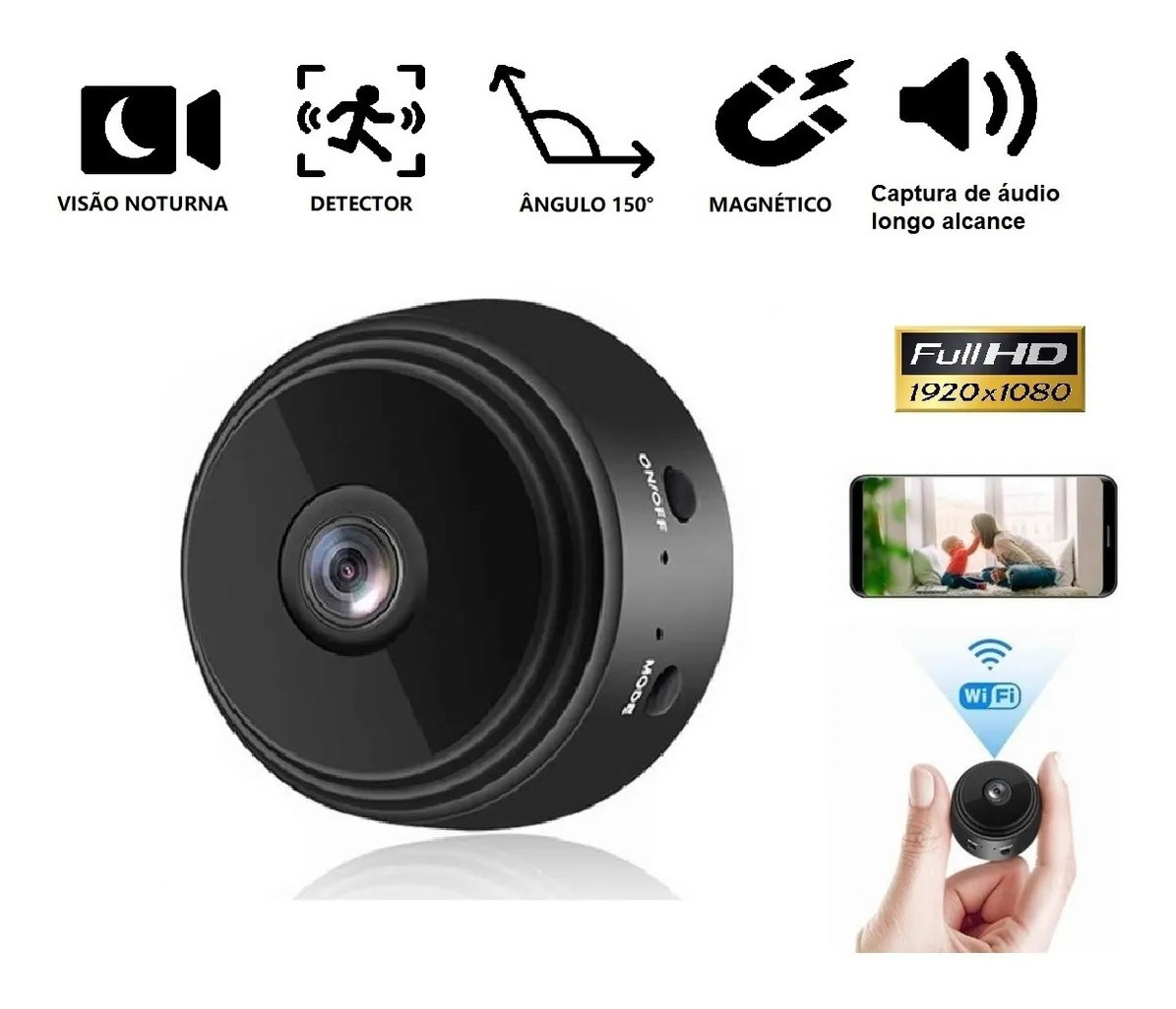 Mini Câmeras De Segurança Espião Wifi 1080p Hd Sem Fio