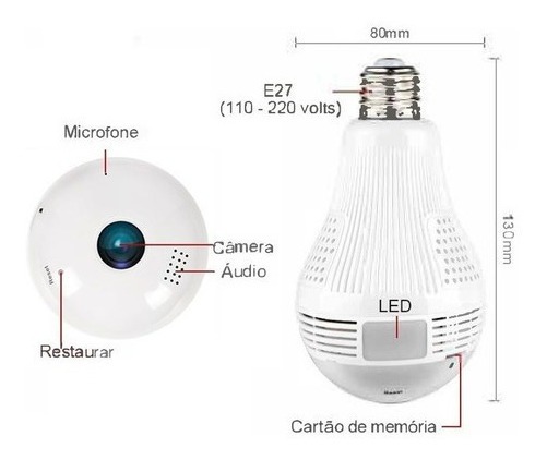 Lâmpada Espiã Câmera Ip 360° Hd Led Wifi Icsee - Imagem 3