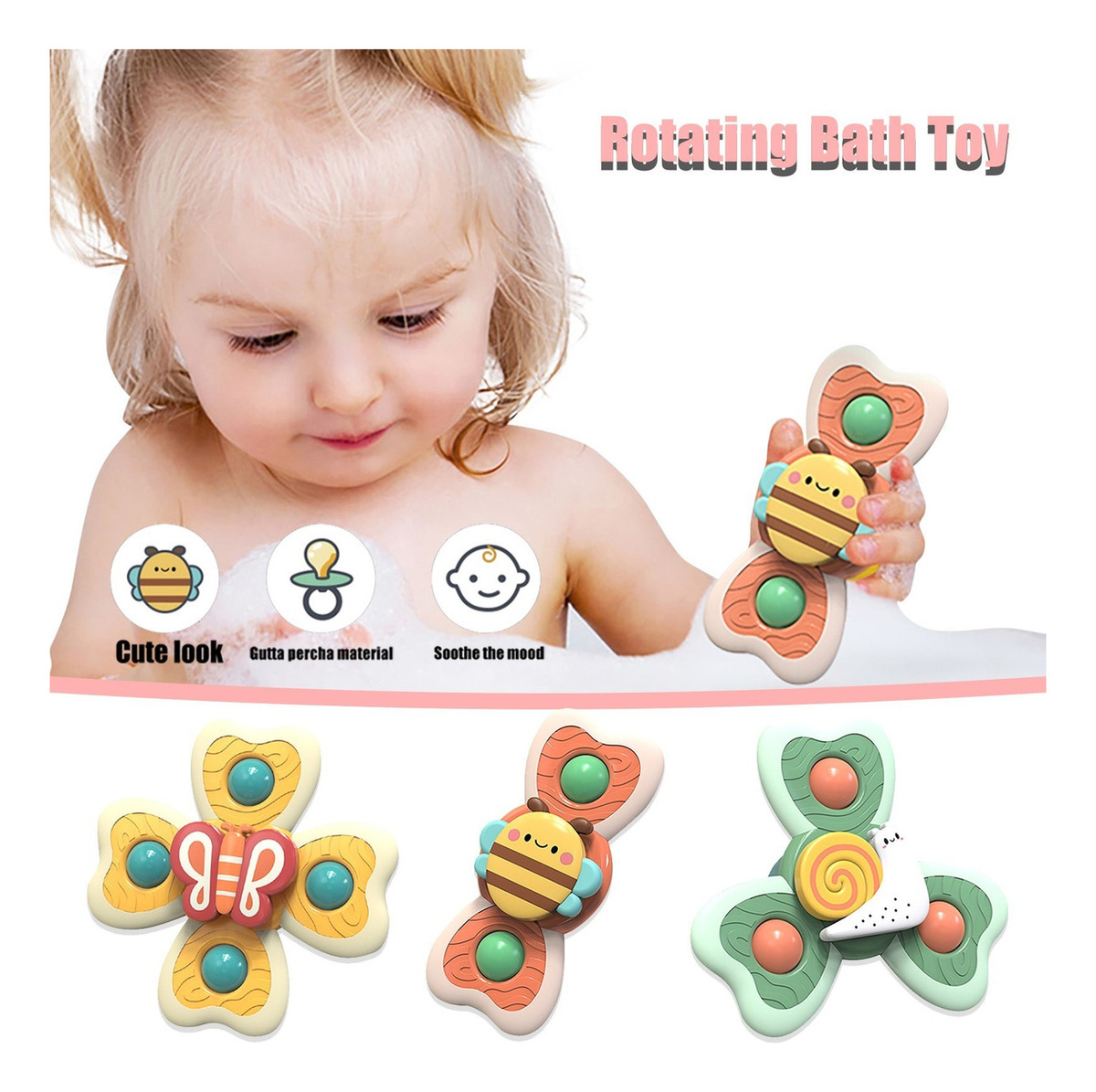 Ventosa Spinning Top Toy 3pcs/set Bebê Banho Brinquedo Água - Imagem 2