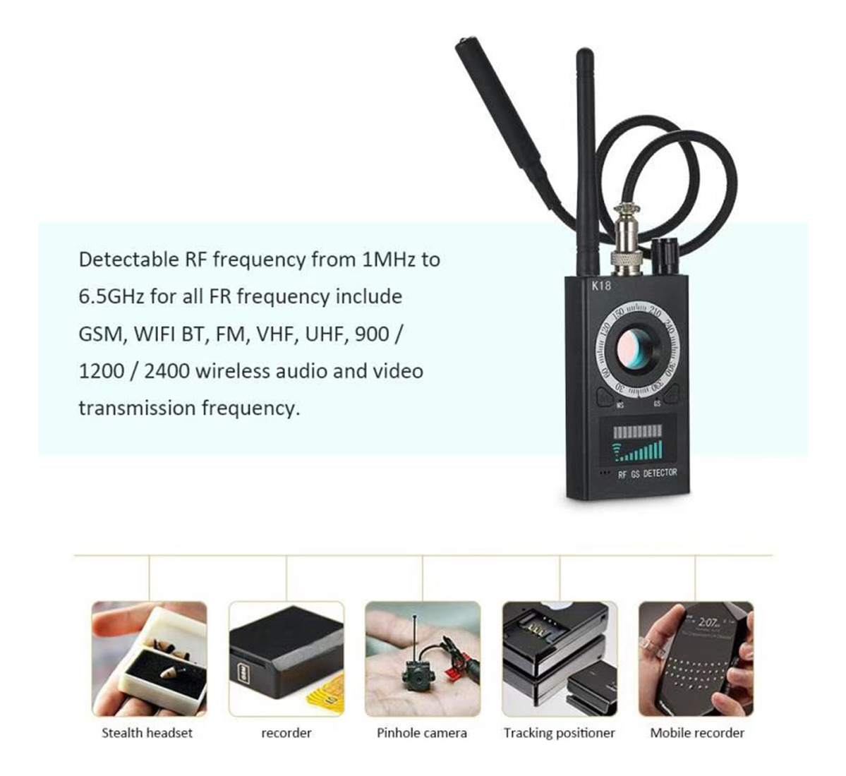 Detector Gps Detector De Sinal Rf Oculto Black Eu Plug - Imagem 3