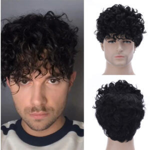 Perucas Perucas Masculinas Cabelo Curto Encaracolado Preto F