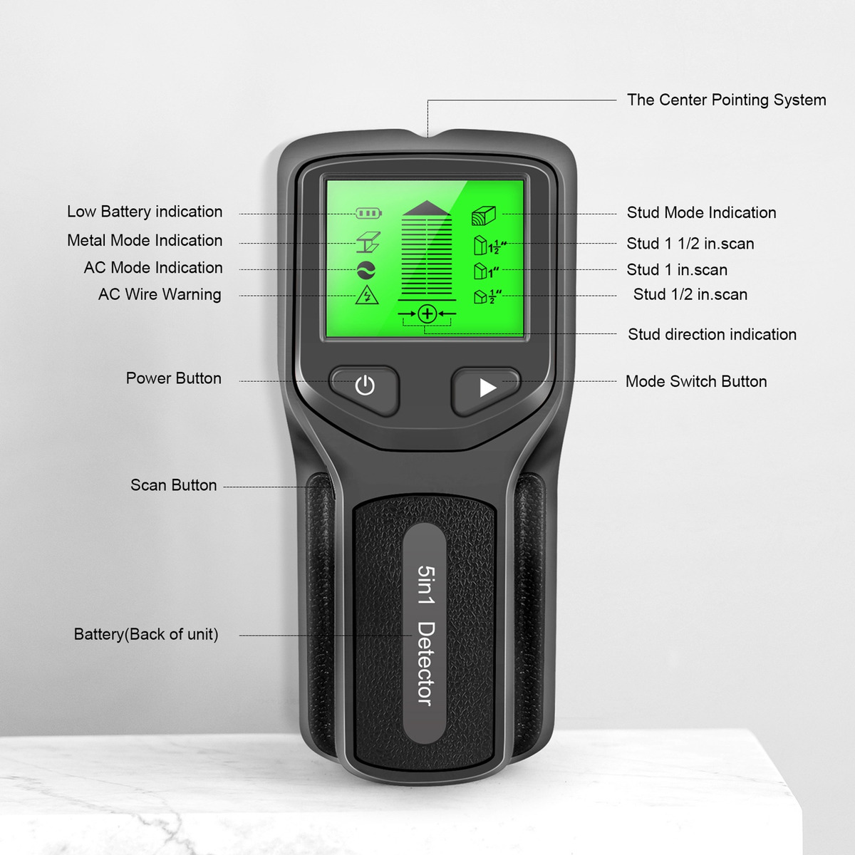 Scanner De Parede Stud Finder - 5 Em 1 Detector Eletrônico D - Imagem 9