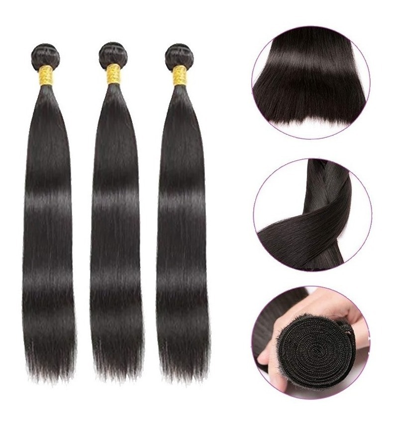 Aplique Cabelo Liso Com Natural Humano Brasileiro 3pcs 50cm