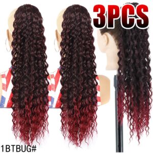 3pcs Extensão Rabo Cavalo Longo Ondulado Cordão Feminino