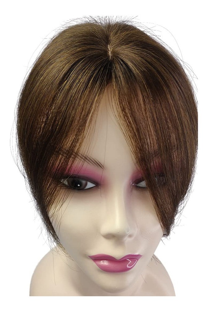 Aplique Cabelo Humano Topper Frontal Cast Escuro Franja Wig
