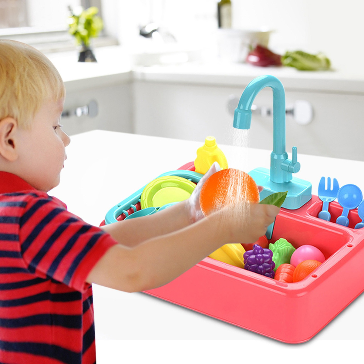 I 19 Peças De Brinquedos De Pia De Cozinha Com Água Corrente - Imagem 9