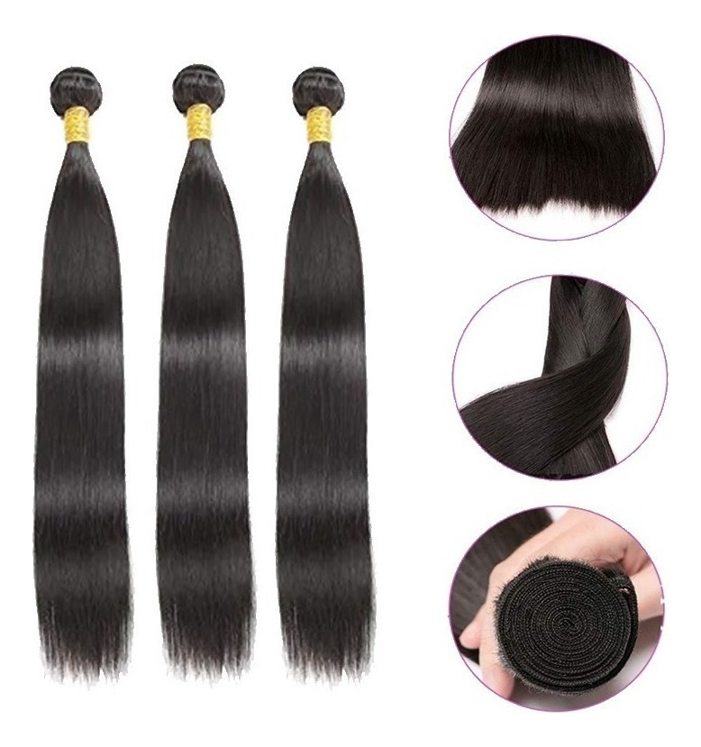Aplique Cabelo Liso Com Natural Humano Brasileiro 3pcs 50cm