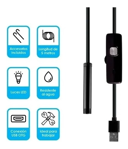 Endoscópio Câmera Otg Android 10m Cabo Usb Led - Imagem 2