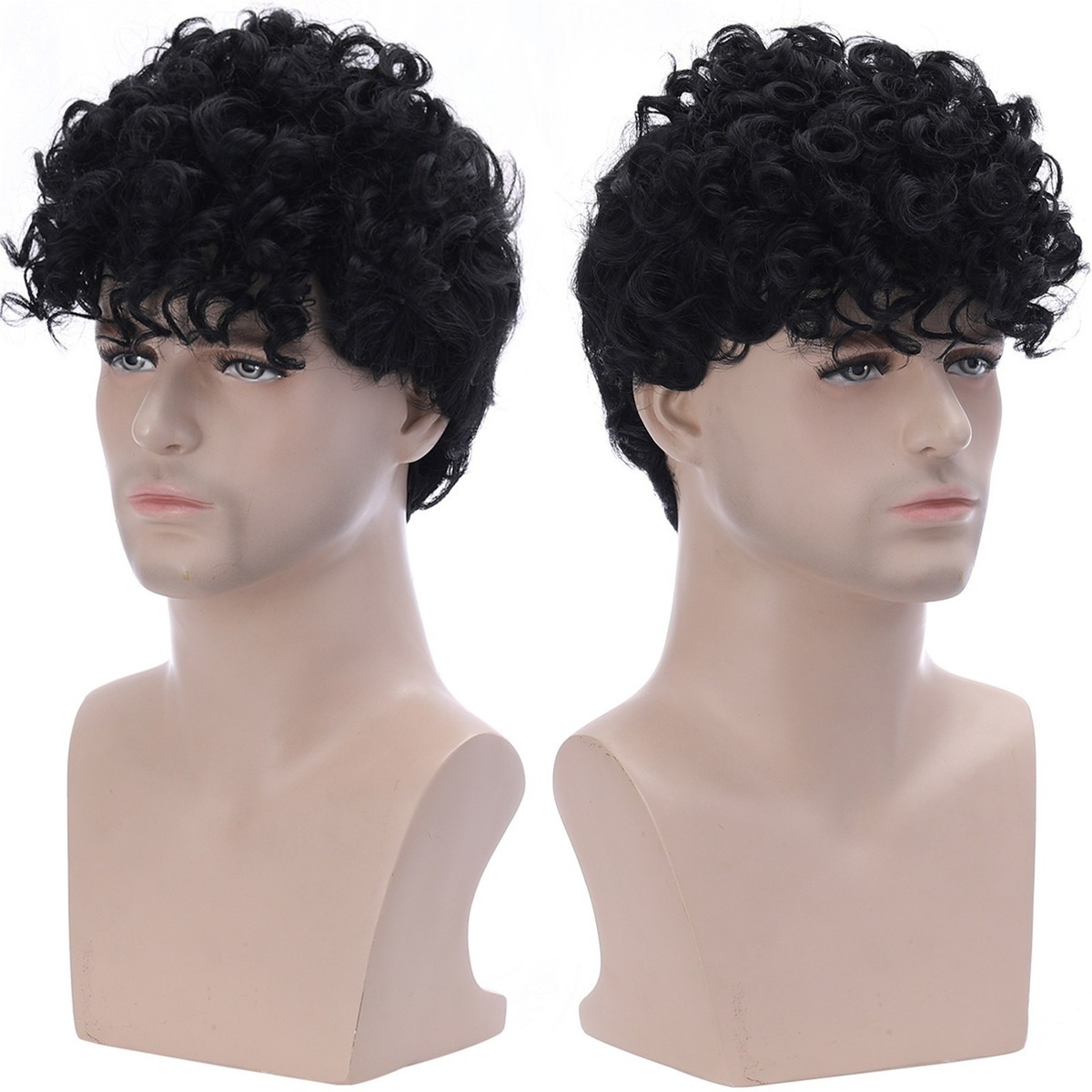 Perucas Perucas Masculinas Cabelo Curto Encaracolado Preto - Imagem 4