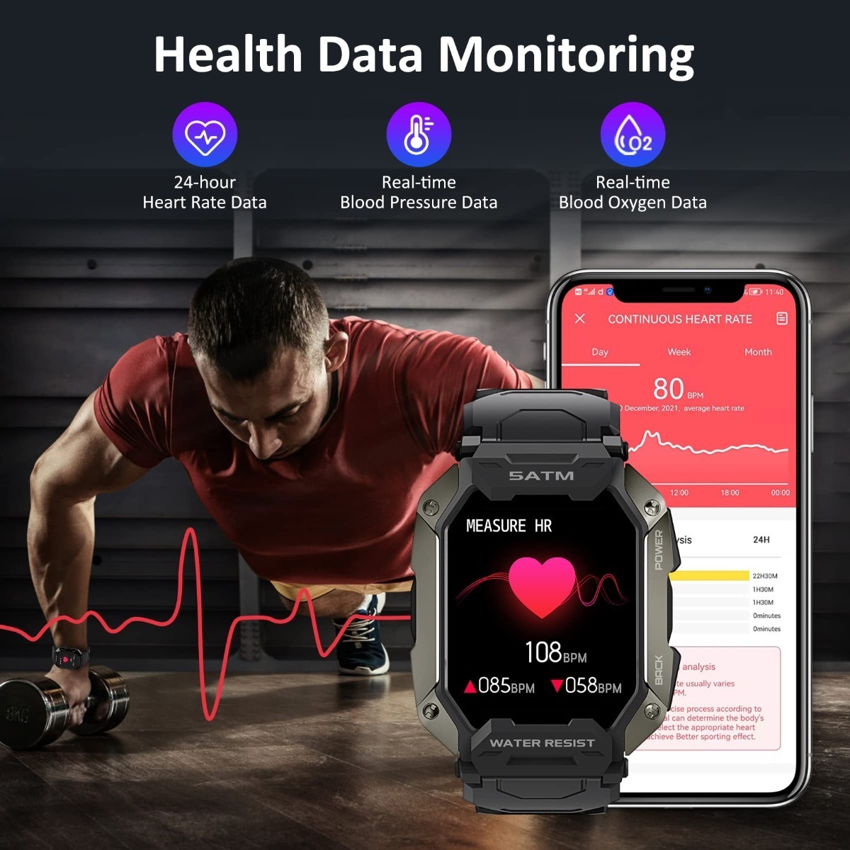 Fitness Tracker Smartwatch Para Homens - Imagem 3