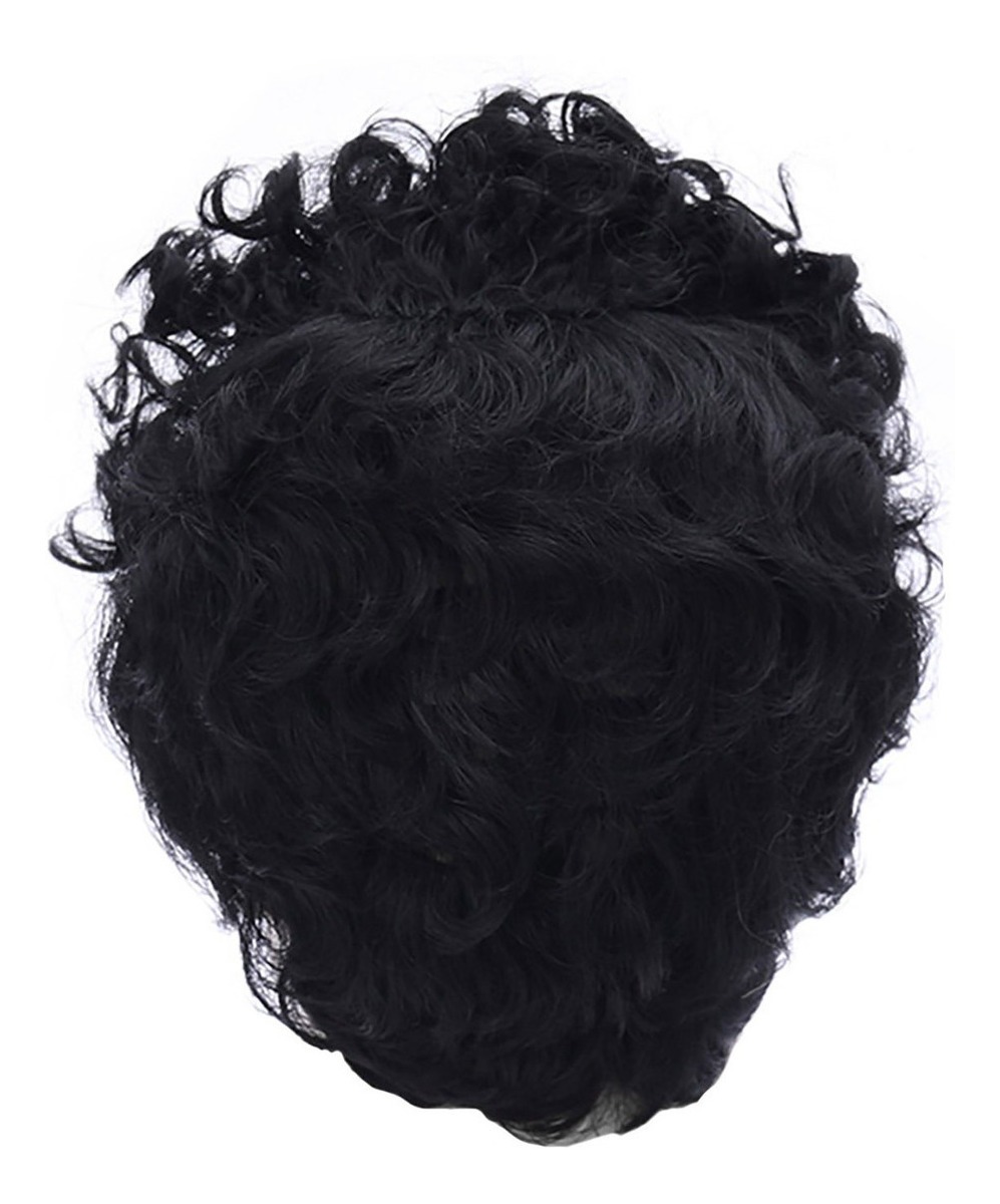 Peruca Sintética Preta Shaggy Masculina Fluffy Curly Hair - Imagem 3