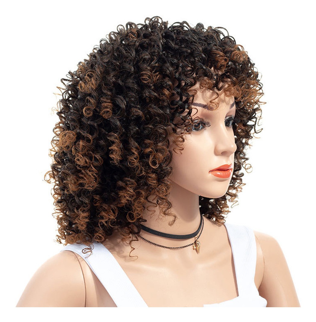 Hort Afro Encaracolado Mix Peruca De Cabelo Cinza Com Franja - Imagem 6
