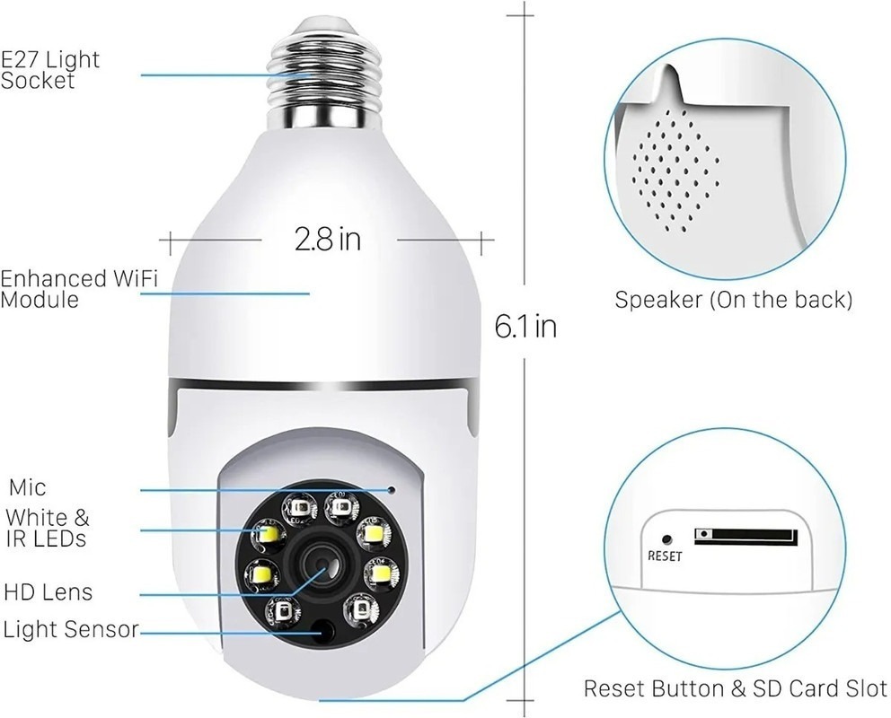 Camera Ip Segurança Lampada Yoosee Panoramica Espia Wifi1080 - Imagem 7
