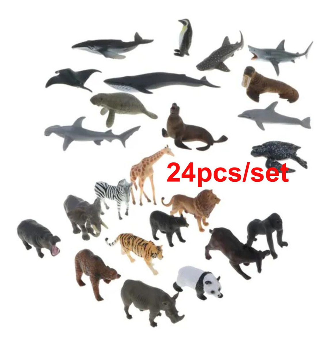 Brinquedo Infantil De Animais Zoológico Realista De 24 Peças