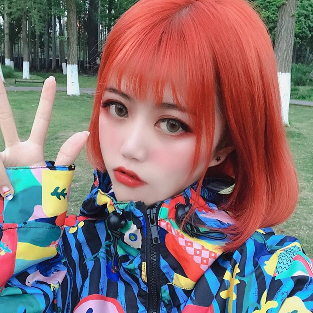 Peruca Anime Pink Human Short Straight Hair Wigsshort - Imagem 5