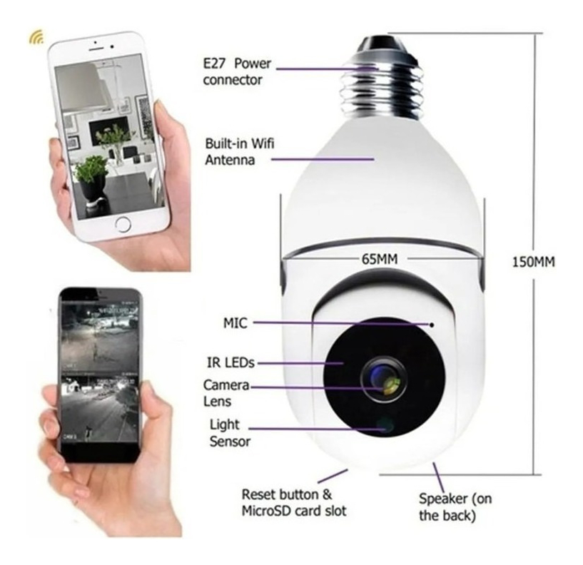 Lâmpada Espiã Panorâmica 360°com Cartão Memória128g Original - Imagem 5
