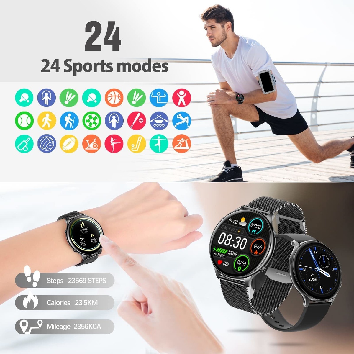 Smartwatch Masculino Feminino, À Prova D'água Ip68 - Imagem 2