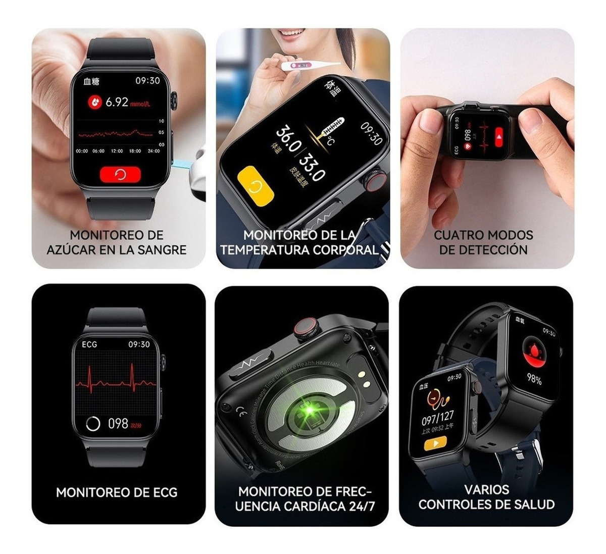 Reloj Inteligente Glucosa En Sangre Frecuencia Cardíaca E500 - Imagem 2