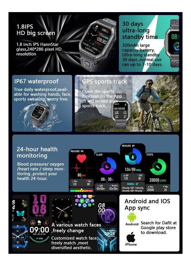 Smartwatch Masculino Para Esportes Militares Táticos - Imagem 3
