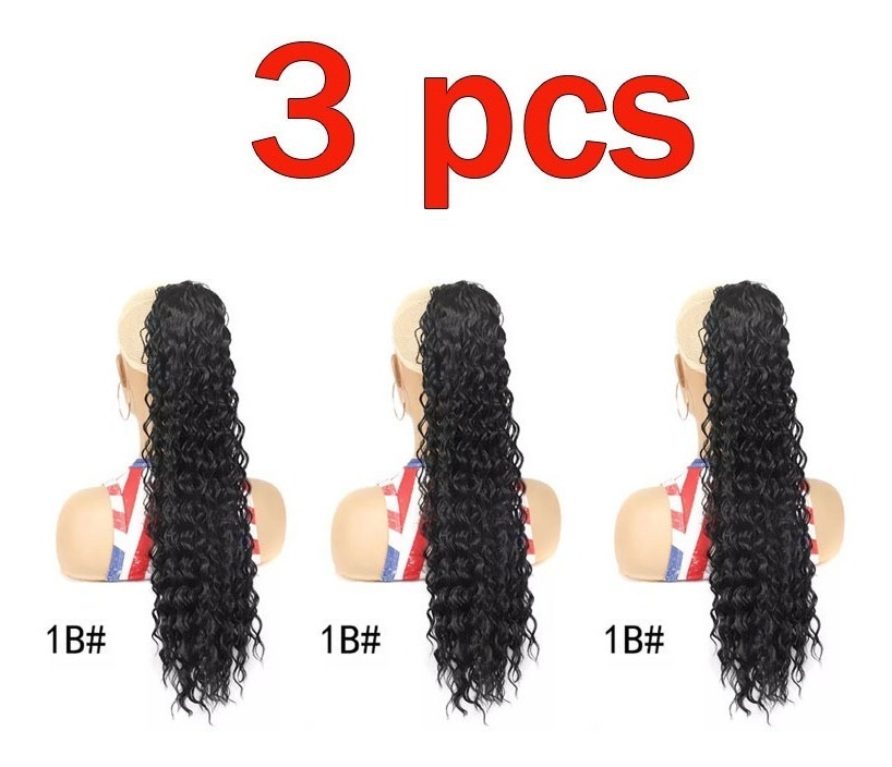 3pcs Rabo De Cavalo Peruca Natural Cabelos Humano Encaracola