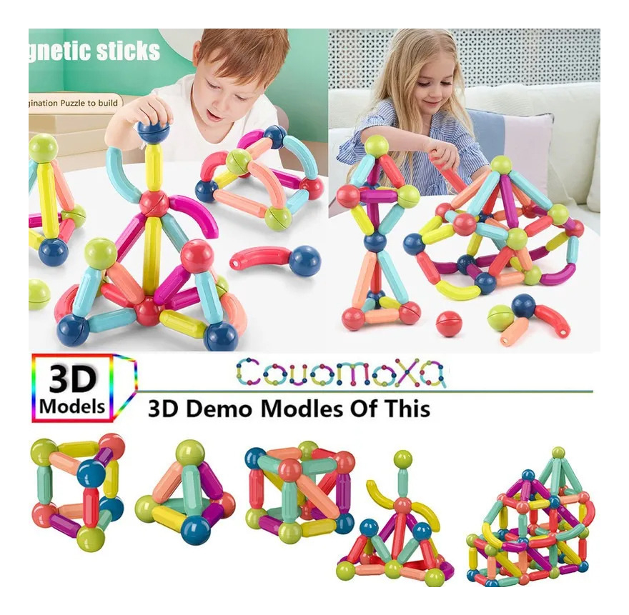 Magnetic Stick Building Blocks Jogo Ímãs Criança Set 69 Pcs - Imagem 4