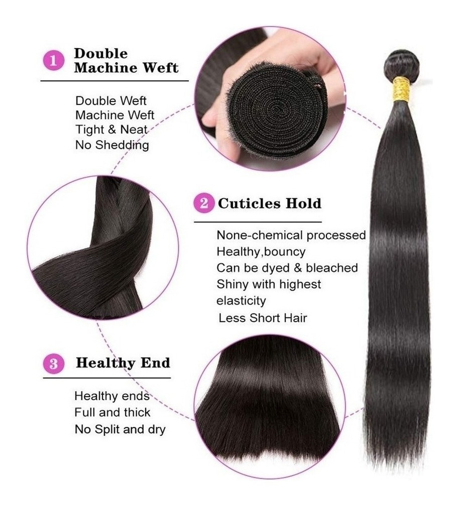 Aplique Cabelo Liso Com Natural Humano Brasileiro 3pcs 50cm - Imagem 4
