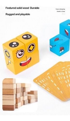 Blocos De Construção De Emoji De Madeira Brinquedo De Jogo - Imagem 5
