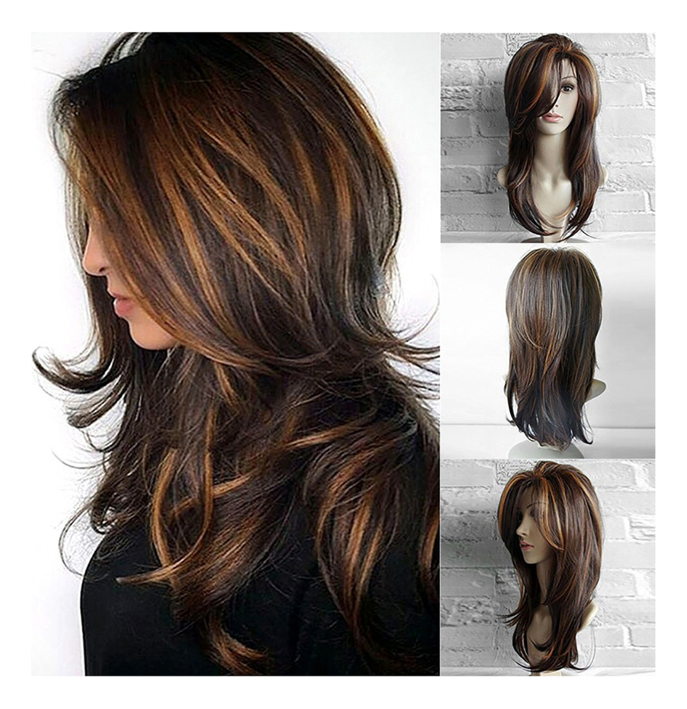 Perucas Cabelo Encaracolado Misturado Cores Sintécos 65cm