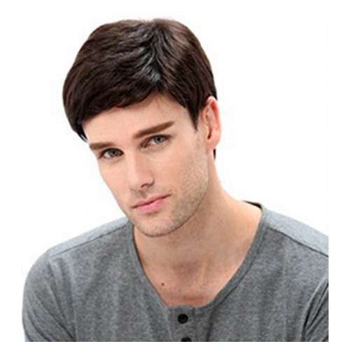 Peruca Masculina Curta, Cabelo Liso, Perucas Sintéticas, Fre - Imagem 7