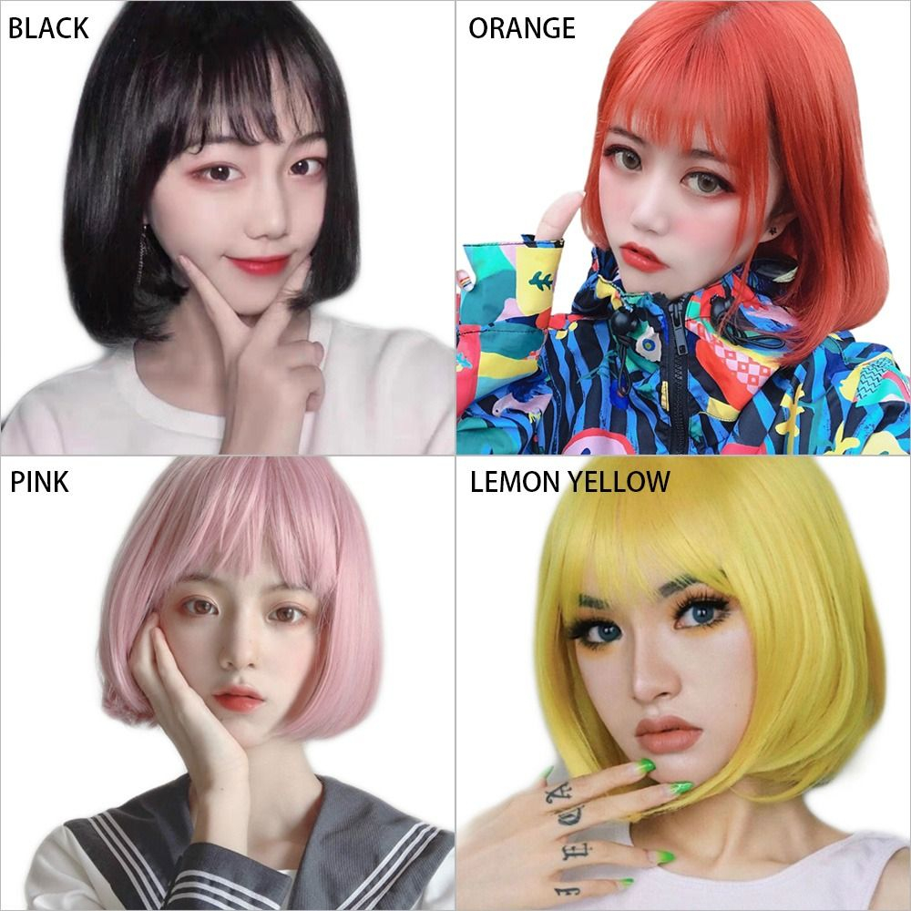 Peruca Anime Pink Human Short Straight Hair Wigsshort - Imagem 2