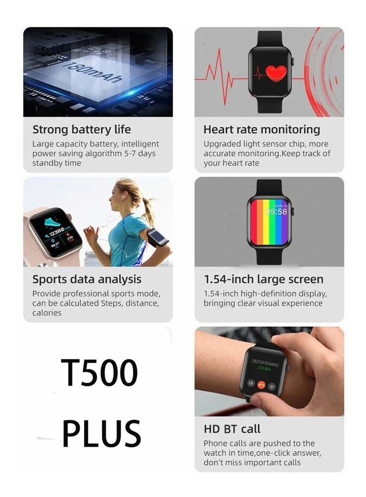 Relógio Esperto T500 Plus Dos Esportes Da Forma De 1,54 , 3 - Imagem 4