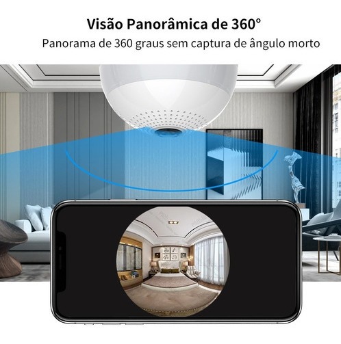 Camera Ip Lampada Segurança 360 Visão Noturna Espia Wifi Hd - Imagem 4